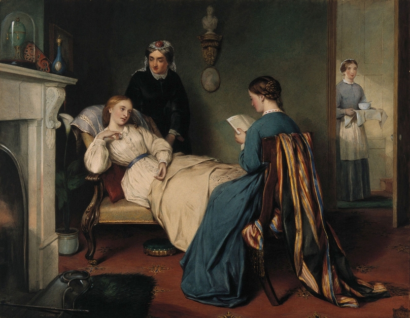 Hình ảnh mô tả về những phụ nữ trẻ ốm yếu thường xuyên xuất hiện trong nghệ thuật và văn học thời Victoria, trong đó bệnh lao thường xuất hiện để đưa những người thân yêu đến cái chết không kịp trở tay.