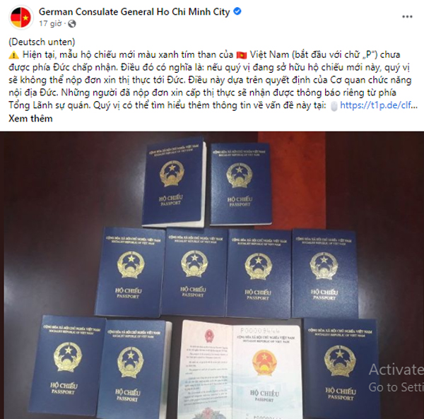 Trang Facebook chính thức của Đại sứ quán Đức tại Việt Nam thông báo. Ảnh chụp màn hình. 