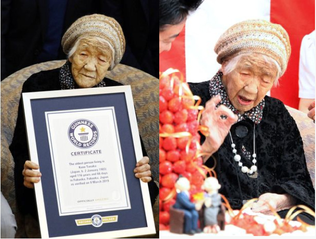 Cụ bà Kane Tanaka được trao kỷ lục Guinness cho Người già nhất thế giới. Ảnh: Reuters