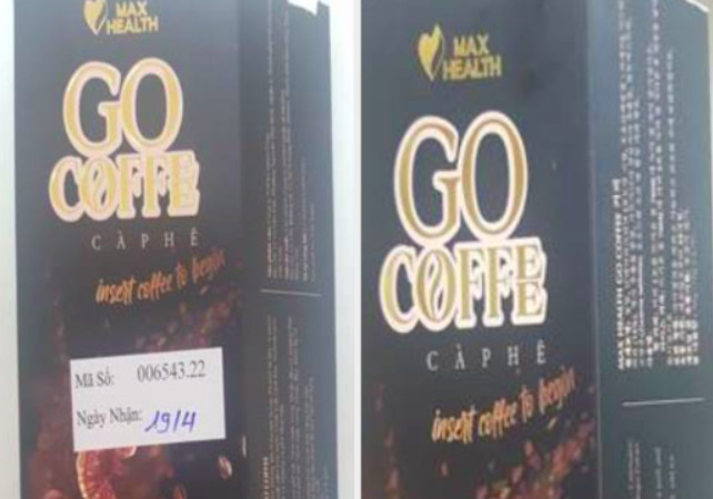 Cảnh báo sản phẩm Max Health Go Coffee Cà phê Insert Coffee To Begin chứa chất cấm Sibutramin. Ảnh: Cục An toàn thực phẩm