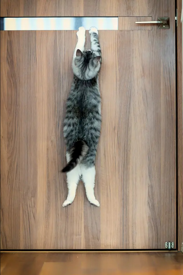 Chú mèo cứu hộ của nhiếp ảnh gia Kazutoshi Ono phải chăng đang muốn mở cửa để tẩu thoát.