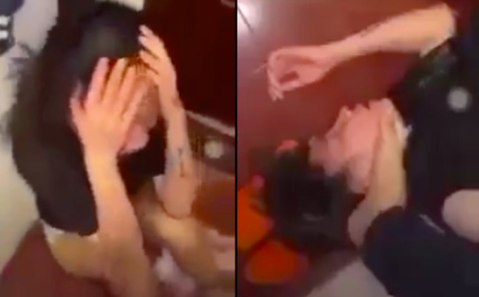Hình ảnh người vợ hứng chịu những trận đòn của gã chồng vũ phu. Ảnh cắt từ clip lan truyền trên mạng