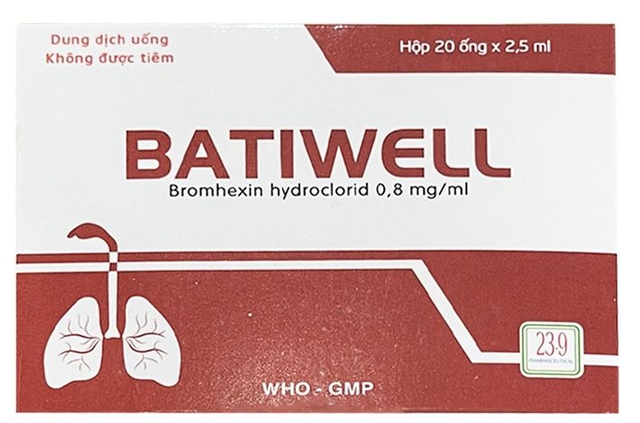 Thuốc dung dịch uống Batiwell (Bromhexin hydroclorid 0,8mg/ml). Ảnh: SKĐS