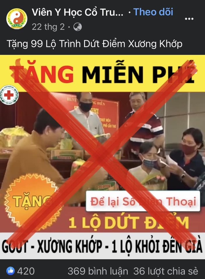 Thông tin mạo danh Hội Chữ thập đỏ Việt Nam đăng tải trên Facebook. 