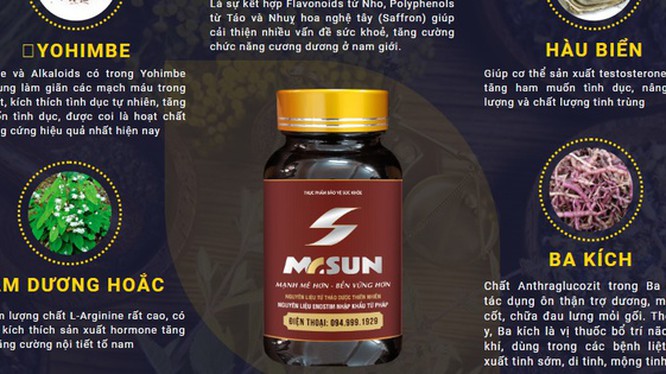 Sản phẩm Mr Sun chỉ là sản phẩm bảo vệ sức khỏe, không có chức năng chữa bệnh như lời quảng cáo