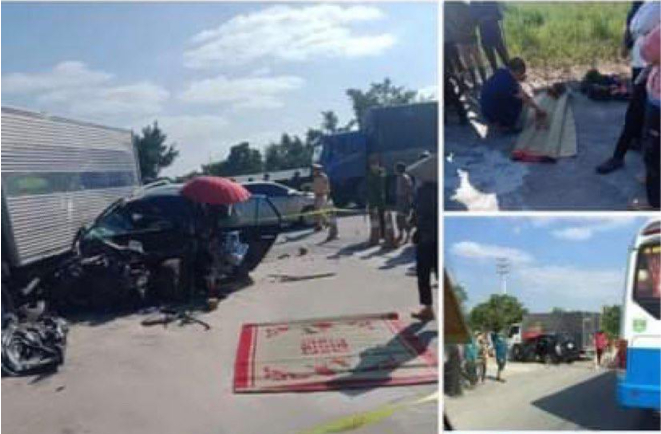 Va chạm liên hoàn giữa ô tô với 2 xe tải ở Hưng Yên, 5 người thương vong