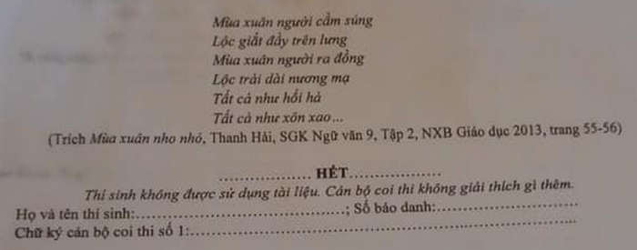 Đề thi môn Văn kỳ thi vào lớp 10 tỉnh Bà Rịa Vũng Tàu năm 2022