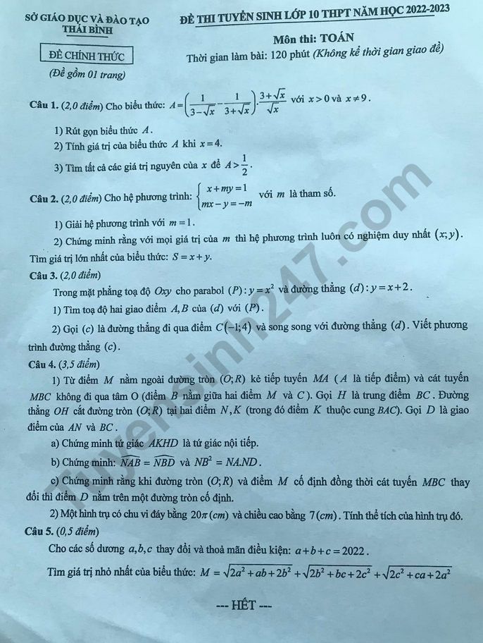de-toan-vao-10-thai-binh-2022-result