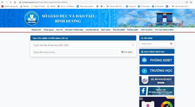 Tra cứu điểm thi vào lớp 10 tỉnh Bình Dương năm 2022