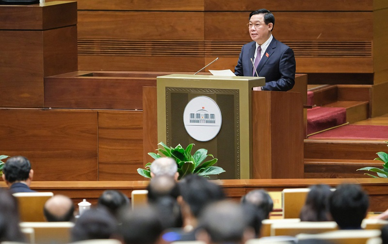 Chủ tịch Quốc hội Vương Đình Huệ phát biểu bế mạc kỳ họp Quốc hội. (Ảnh: Quochoi.vn).