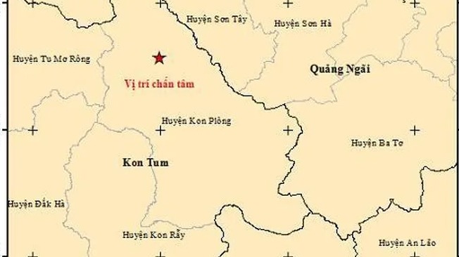 Trận động đất xảy ra lúc 00 giờ 46 phút 47 giây ngày 22/6, mạnh 3,2 độ Richter tại huyện Kon Plông.