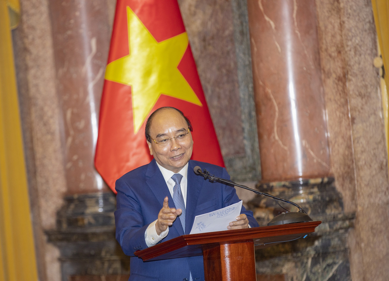 Chủ tịch nước Nguyễn Xuân Phúc phát biểu chỉ đạo tại buổi gặp mặt.