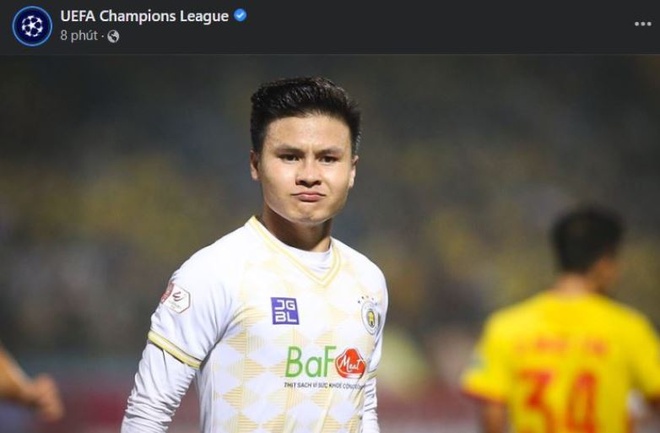 Hình ảnh Quang Hải trên fanpage chính thức của UEFA Champions League.
