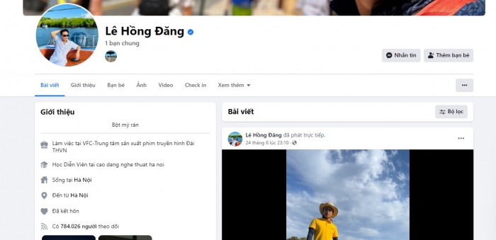Trang cá nhân Facebook của Hồng Đăng bất ngờ được mở lại. Tuy nhiên, vẫn giới hạn bình luận.
