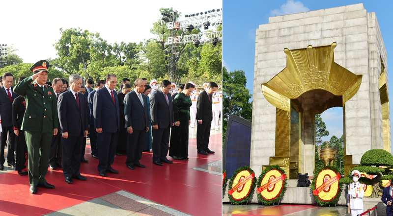 Các đồng chí lãnh đạo Đảng, Nhà nước, MTTQ Việt Nam tưởng niệm các Anh hùng liệt sĩ