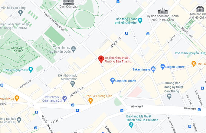 Vụ cháy nằm ở trung tâm Sài Gòn. Ảnh: Google Maps