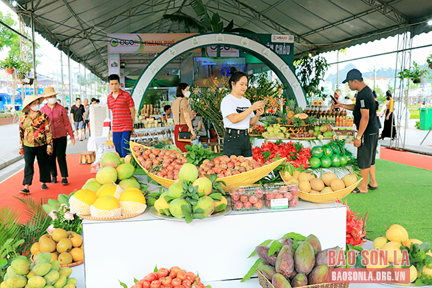 Xoài và nông sản Sơn La trưng bày tại Festival trái cây và sản phẩm OCOP Việt Nam.