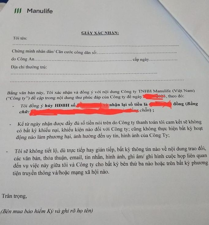 Khách hàng phải ký vào giấy xác nhận nếu muốn được hủy hợp đồng