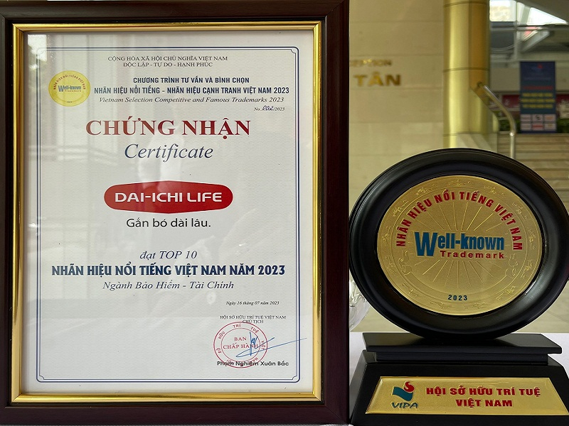 Dai-ichi Life Việt Nam vinh dự đạt danh hiệu “Top 10 Nhãn hiệu nổi tiếng Việt Nam 2023'.
