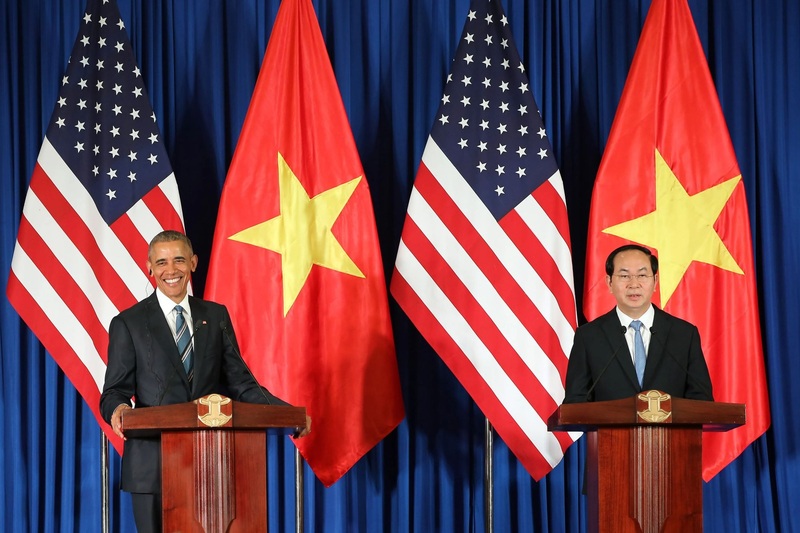Chủ tịch nước Trần Đại Quang trong cuộc họp báo chung với Tổng thống Mỹ Barack Obama ngày 23/5/2016 tại Hà Nội (Ảnh: AP).