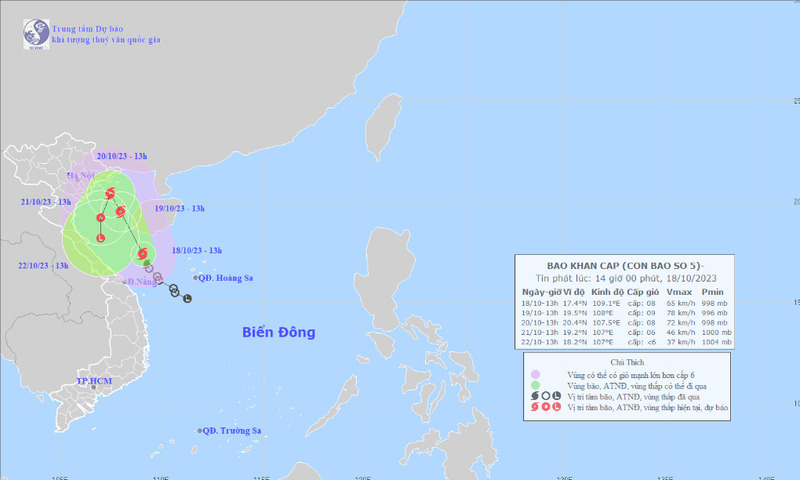 Hướng di chuyển của bão số 5.