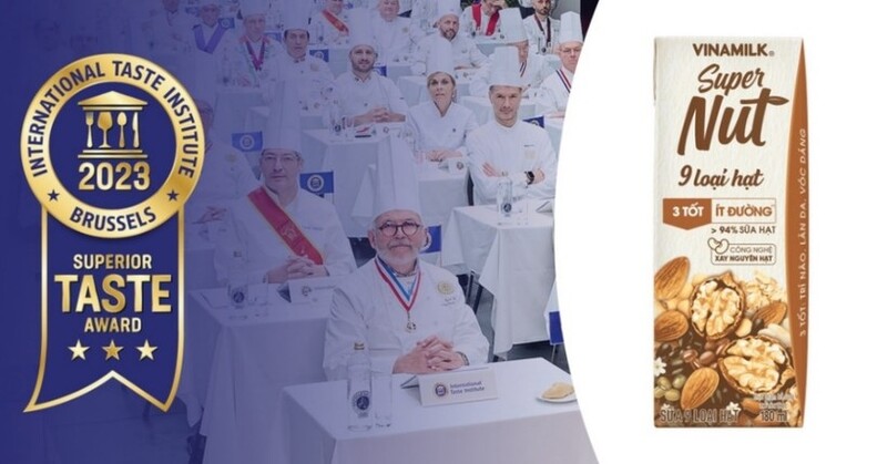Sữa 9 loại hạt Vinamilk Super Nut đã chinh phục hơn 200 giám khảo để đạt đánh giá cao nhất '3 sao' tại giải thưởng Vị ngon thượng hạng (Superior Taste Award 2023). (Ảnh: Vinamilk).