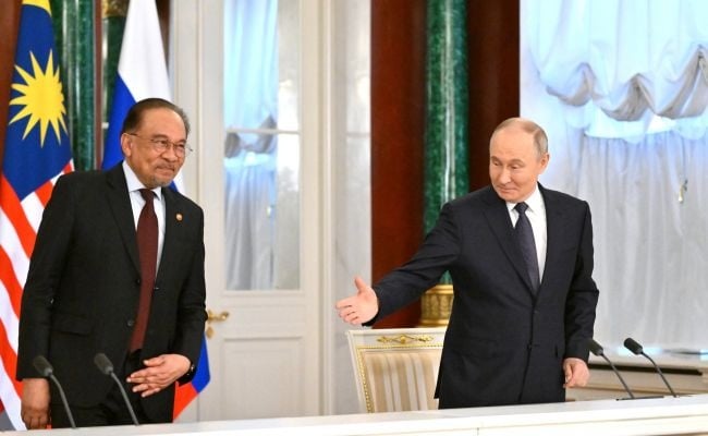 Thủ tướng Malaysia Anwar Ibrahim và Tổng thống Nga Vladimir Putin. Ảnh: Kristina Kormilitsyna, Russia Today