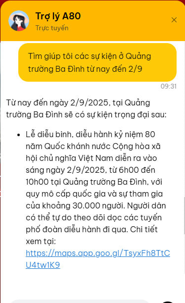 Giao diện hiển thị tính năng Trợ lý A80.