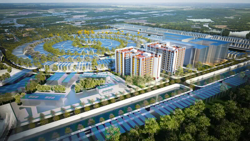  Phối cảnh công trình nhà ở xã hội đặt trong tổng thểKhu đô thị T&T Cà Mau