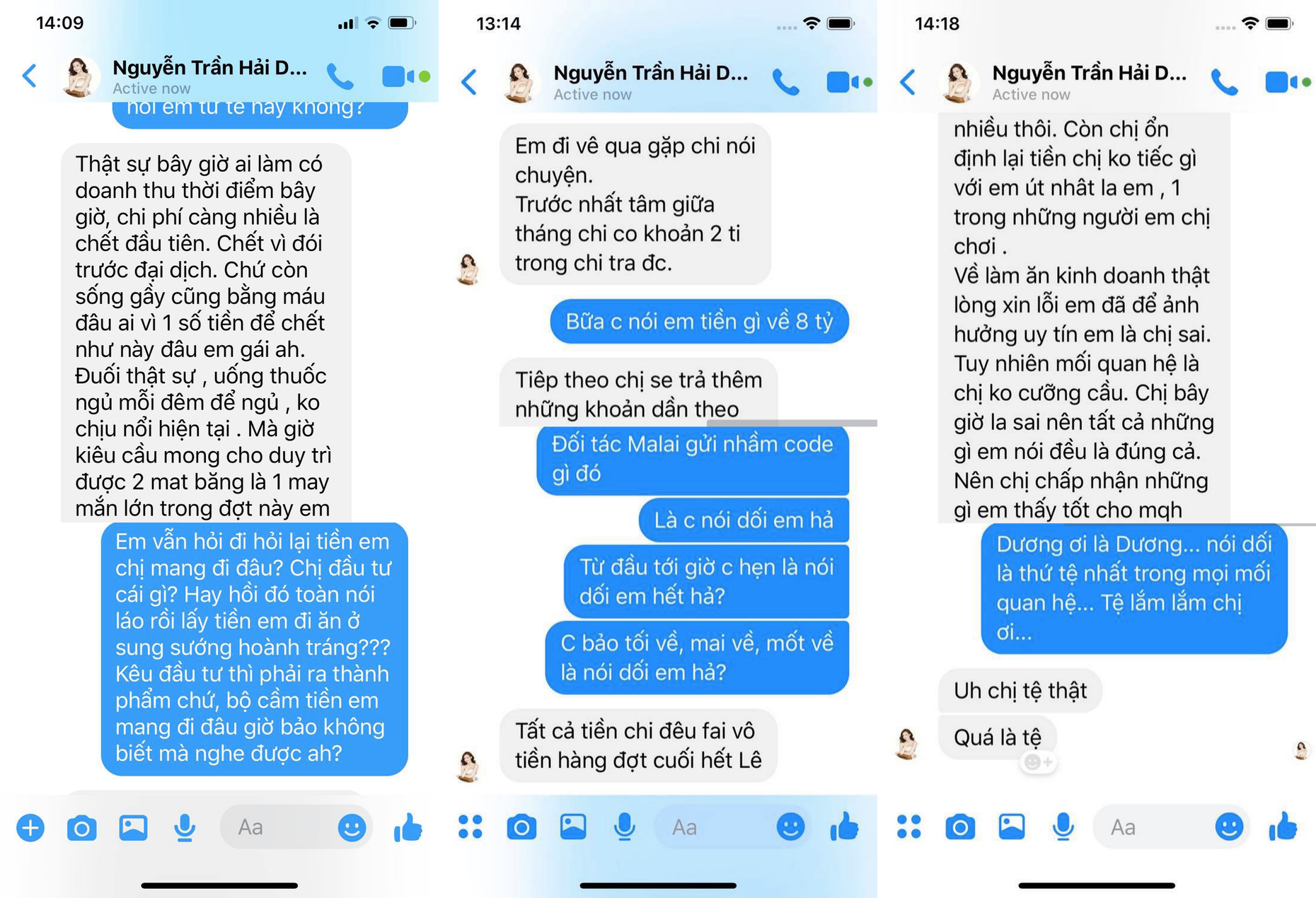 Tin nhắn qua lại giữa ca sĩ Pha Lê và Hoa hậu Nguyễn Trần Hải Dương.