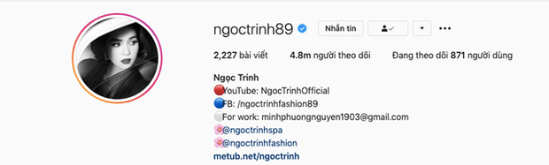 Instagram của Ngọc Trinh cán mốc 4,8 triệu người.