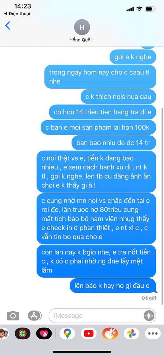 Hương Trần công khai tin nhắn đòi nợ
