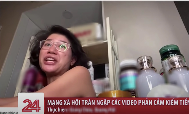Hình ảnh Trang Trần đang livestream bán hàng với những ngôn từ phản cảm đã bị đưa lên sóng truyền hình