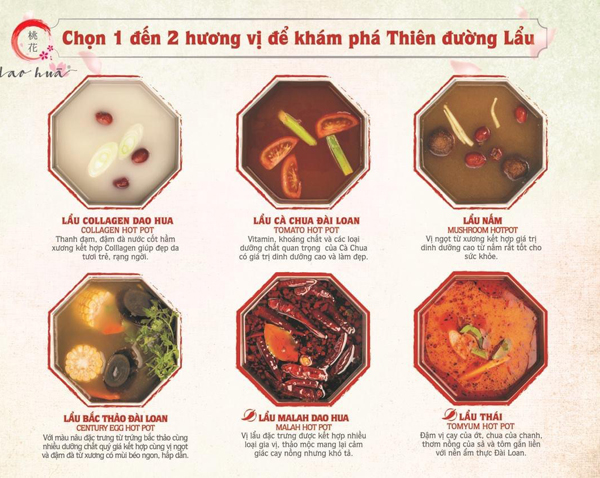 6 vị nước lẩu đặc trưng của Dao Hua Hotpot