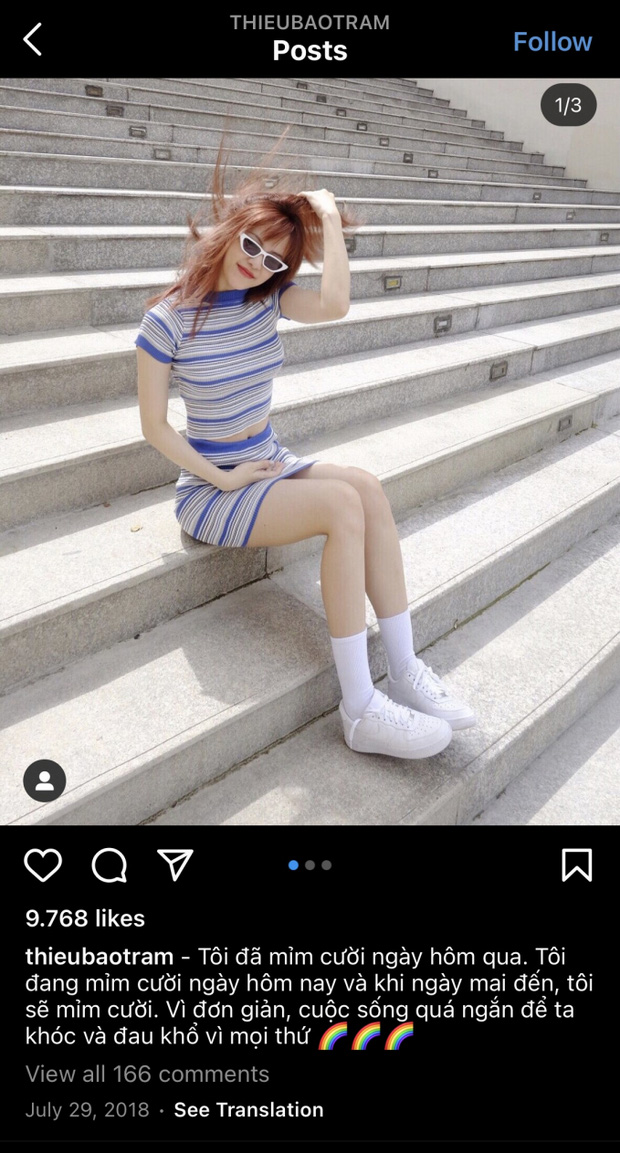 Bức ảnh đầu tiên của Thiều Bảo Trâm trên Instagram được cô giữ lại.