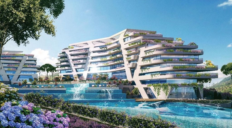 Hình ảnh một Hotel tại dự án ở Phan Thiết, lấy cảm hứng thiên nhiên cây xanh - mặt nước.