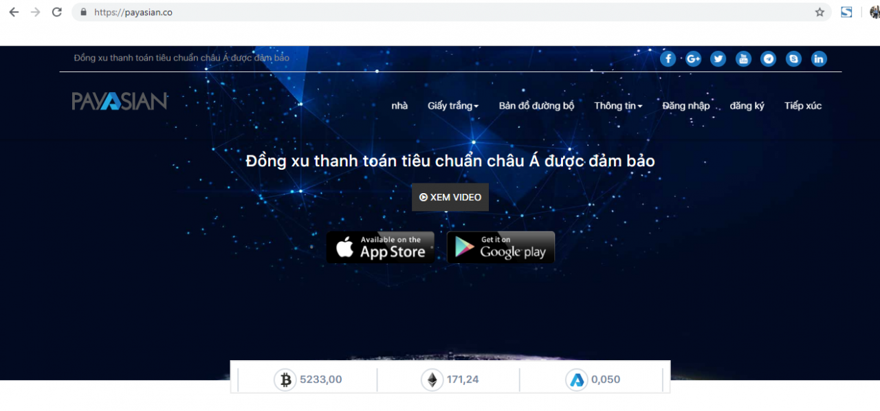 Website quảng cáo tiền ảo của Công ty Pay Asian tại Việt Nam.