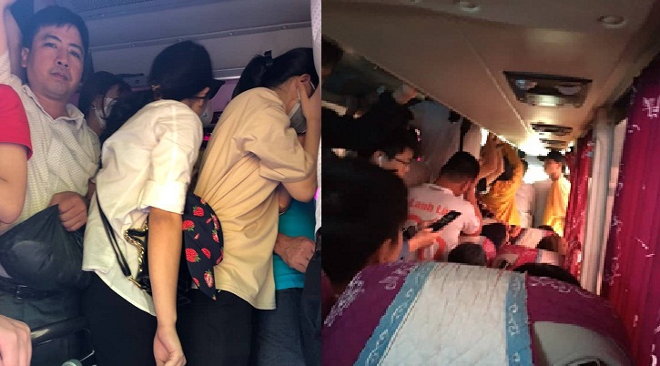 Hình ảnh trên chiếc xe khách Nam Định - Thanh Ba (Phú Thọ) 29 chỗ nhồi nhét 73 người.