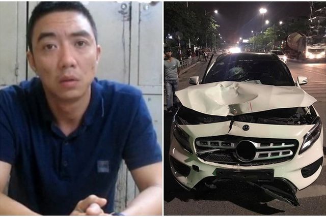 Tài xế Lê Trung Hiếu cùng chiếc xe gây tai nạn.