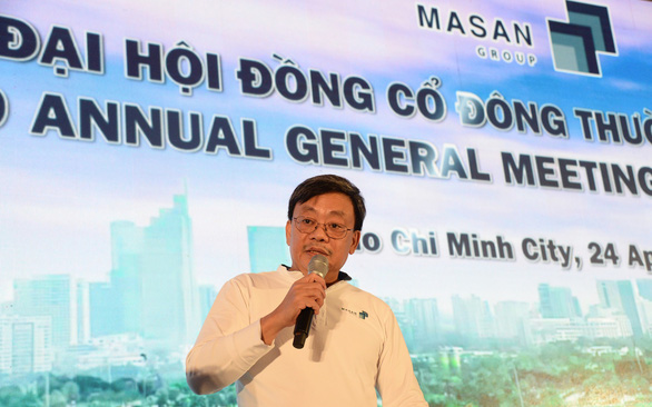 Ông Nguyễn Đăng Quang, chủ tịch Hội đồng quản trị Công ty cổ phần Tập đoàn Masan, báo cáo đến các cổ đông chiến lược phát triển tại Đại hội cổ đông thường niên năm 2019 tổ chức sáng sáng 24/4. Ảnh: Tự Trung