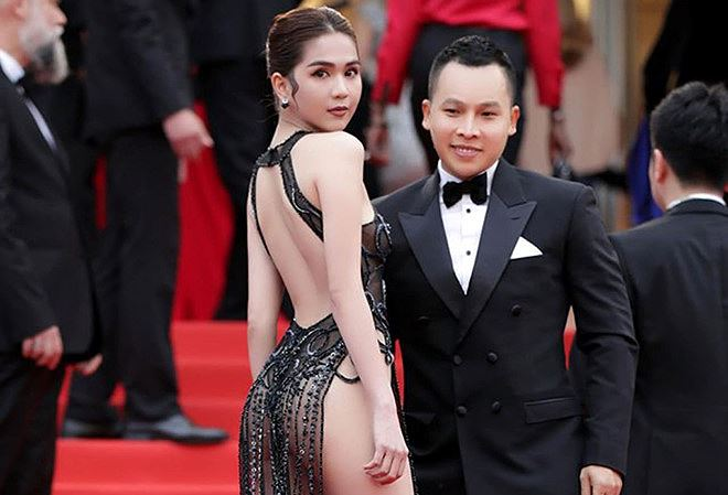 Ngọc Trinh và Khắc Tiệp trên thảm đỏ Cannes 2019. 