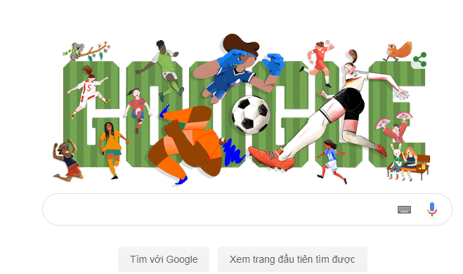 Google Doodle chào mừng cúp bóng đá nữ toàn cầu hay Giải Bóng đá Nữ toàn Thế giới 2019.