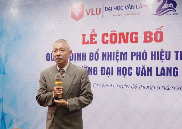 Giáo sư Trương Nguyện Thành tại lễ trao quyết định bổ nhiệm phó hiệu trưởng Trường đại học Văn Lang - Ảnh: V.L