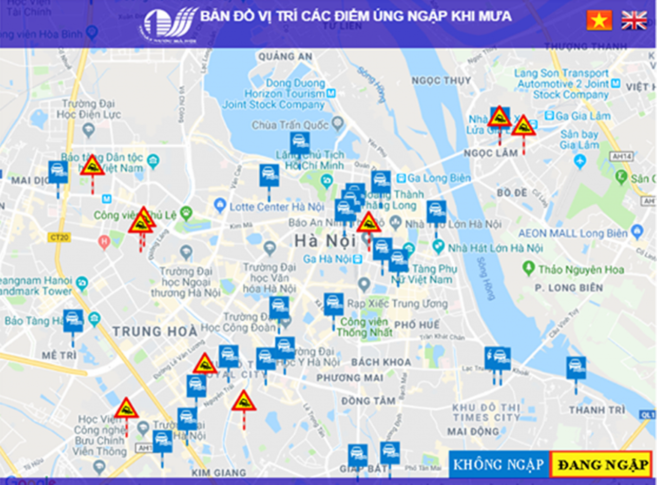Thông tin về các điểm ngập úng. (Ảnh: Hanoi.gov.vn).