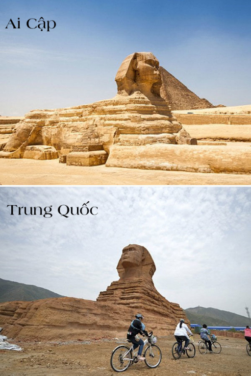 Bản sao với kích thước chuẩn của tượng Nhân sư lớn Giza tại tỉnh Hà Bắc. Tuy nhiên, so với bản gốc ở Ai Cập, màu sắc và cảnh quan xung quanh bức tượng lại hoàn toàn khác biệt.
