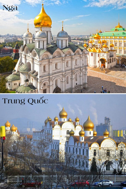 Điện Kremlin của Moscow, Nga cũng nằm ngay giữa lòng Bắc Kinh. Khu phức hợp này lấy 2 màu vàng, trắng làm chủ đạo và đây là cơ quan hành chính của quận Môn Đầu Câu, nằm ở nội thành Bắc Kinh. Được biết, Trung Quốc đã bỏ ra 3,5 triệu USD để xây công trình này.