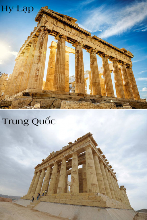 Đền Parthenon thờ thần Athena, được xây dựng vào thế kỷ 5 trước Công nguyên ở Acropolis là công trình xây dựng nổi tiếng nhất còn lại của Hy Lạp cổ đại và được ca ngợi là thành tựu của kiến trúc Hy Lạp nhưng nay cũng có mặt ở thành phố Lan Châu, tỉnh Cam Túc với kích thước như thật.