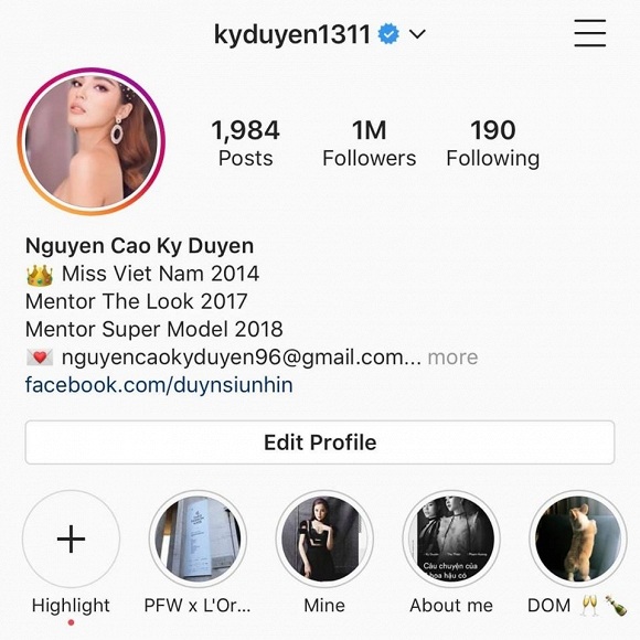 Hoa hậu Kỳ Duyên khoe instagram cá nhân có 1 triệu lượt theo dõi: 
