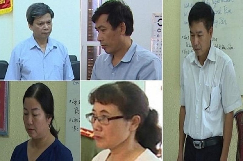 Nhóm cán bộ Sở GD&ĐT Sơn La bị xét xử trong vụ gian lận thi cử ở Sơn La.