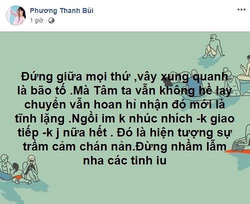 Ca sĩ Phương Thanh triết lý trên trang cá nhân. 